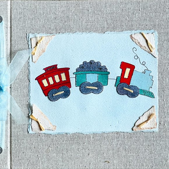 Hugs and Kisses Baby Boy Train Themed Baby Memory Book - Picture 1 of 4